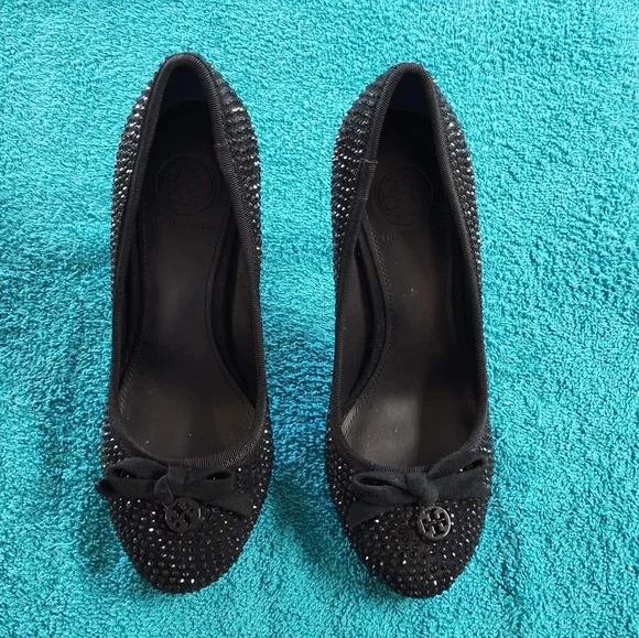 Tory Burch Shoes Tory Burch Black Suede Crystal Embellished